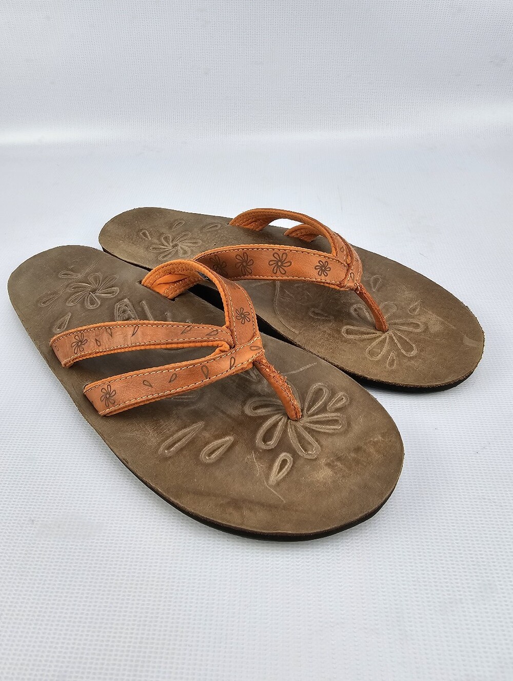 KEEN Leather Thong Flip-flop Sandals Orange Floral Women's Size 11